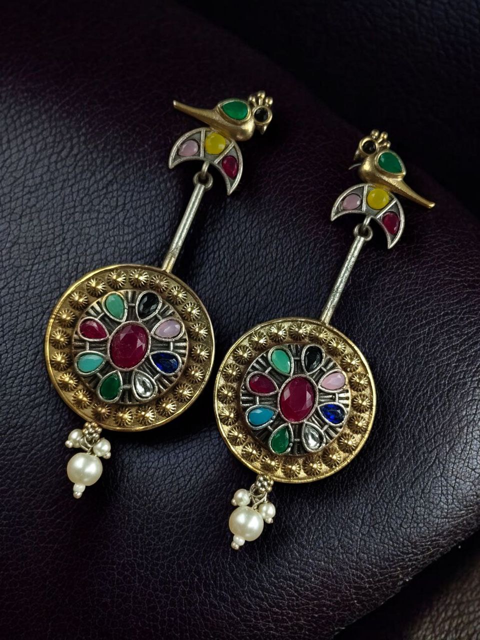 Gold plated Parrot Design Round shape with beads touch earring