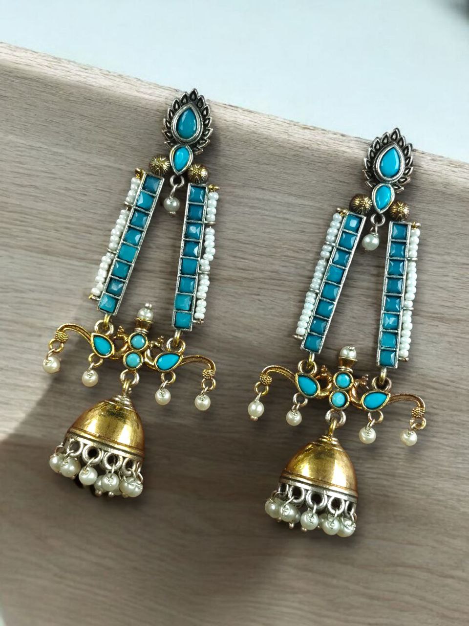 designer antique dual tone beads touch jhumki