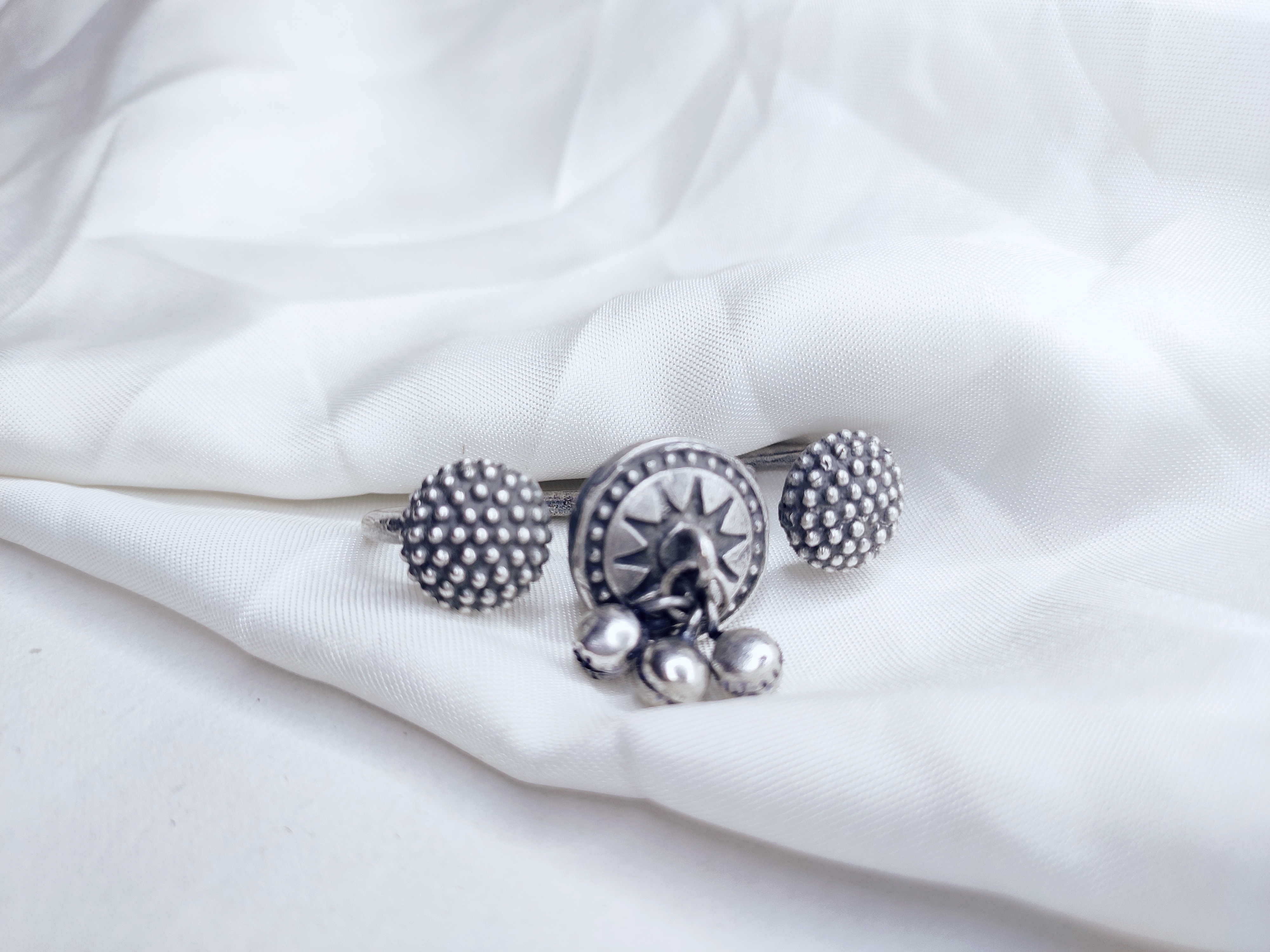  The "ANVITA" Handcrafted Oxidized Dual Finger Ring with Ghungroos
